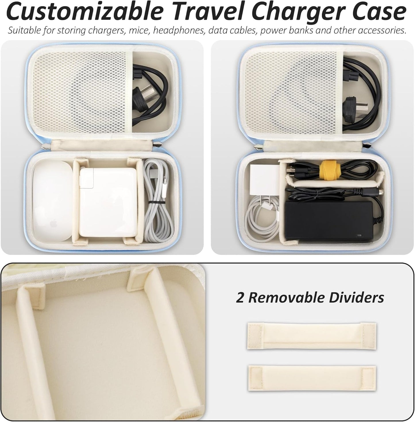 Charger Case for Macbook, Portable Tech Electronic Organizer Bag,Travel Storage Pouch for Laptop Accessories, MacBook Power Adapter, Charging Cords, USB Drives, Power Bank (Blue, XL)