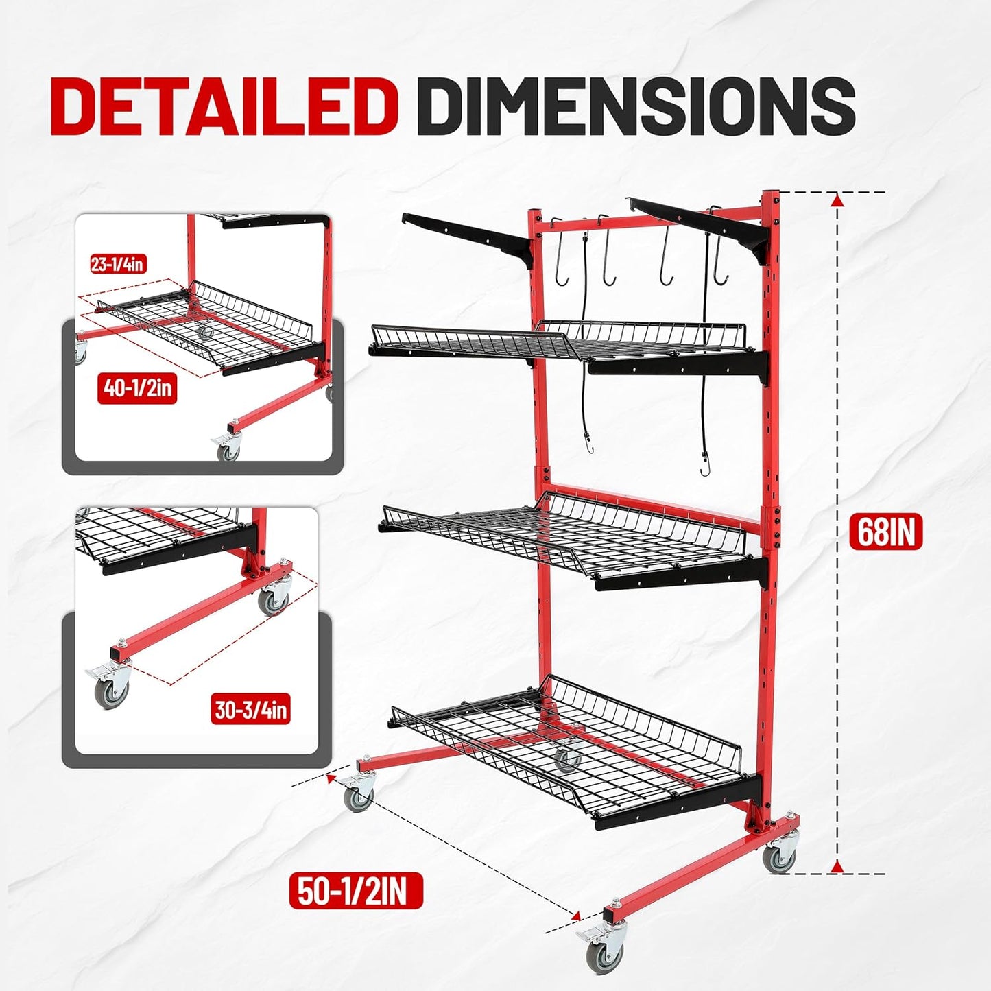 Auto Body Parts Storage Rack 3 Shelf Cart Storage Rack Stand with Locking Casters for Repair Shops Garages Heavy Duty Steel Powder Coated