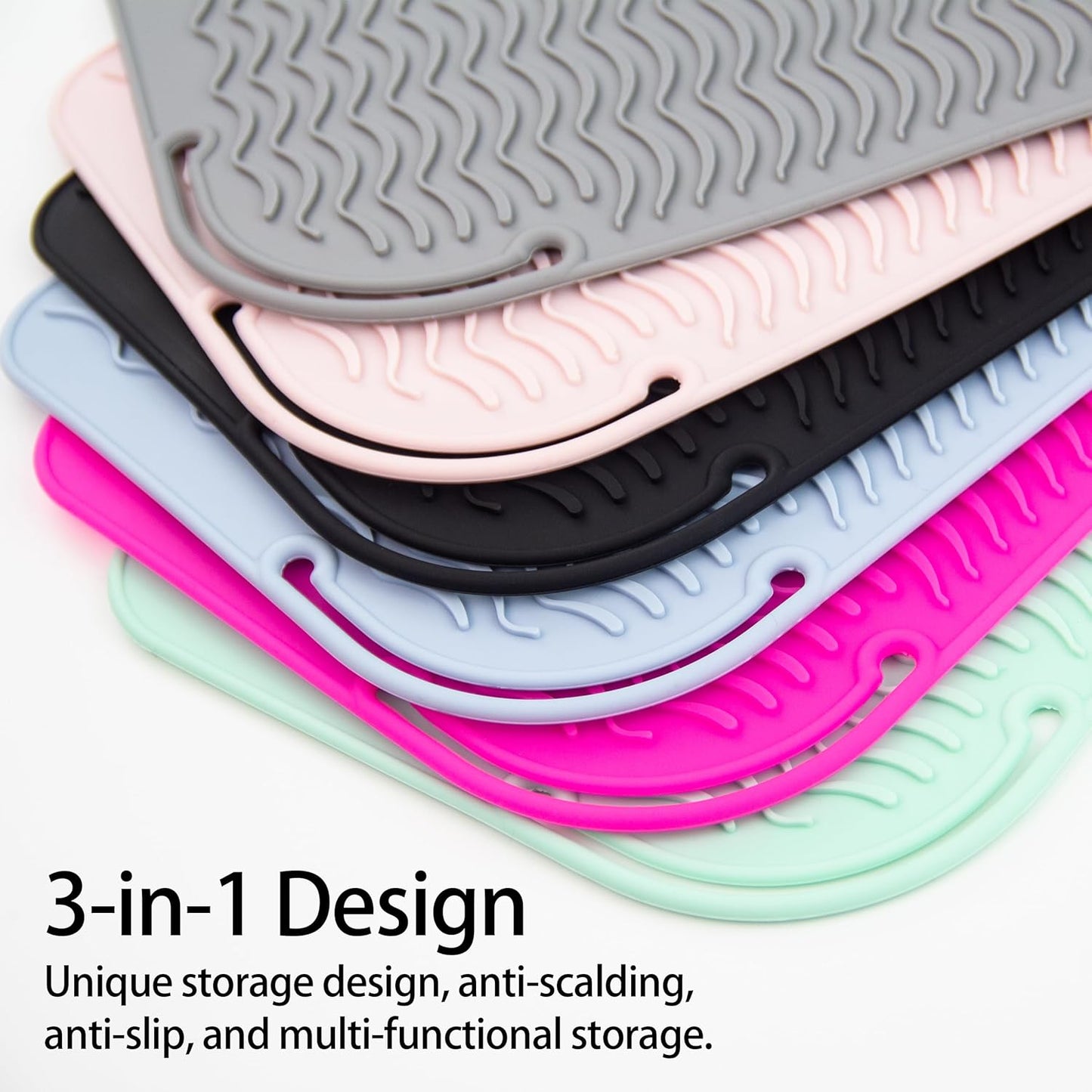 Heysam Heat Resistant Silicone Mat for Hair Styling Tools, 9.0 x 6.5 inches, 450°F Protection, Multiple Colors