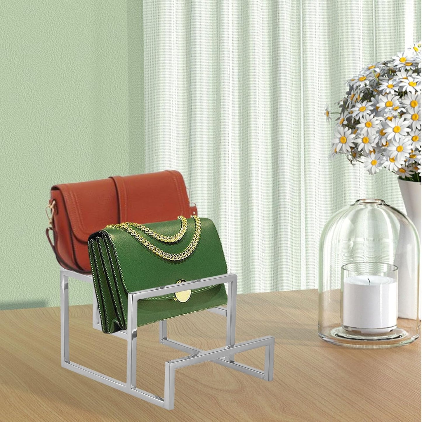Clutch Purse Display Stand, 3 Layer Stainless Steel Wallet Display Stand Clutch Handbag Holder for Boutique Store and Home Retail, Titanium Silver