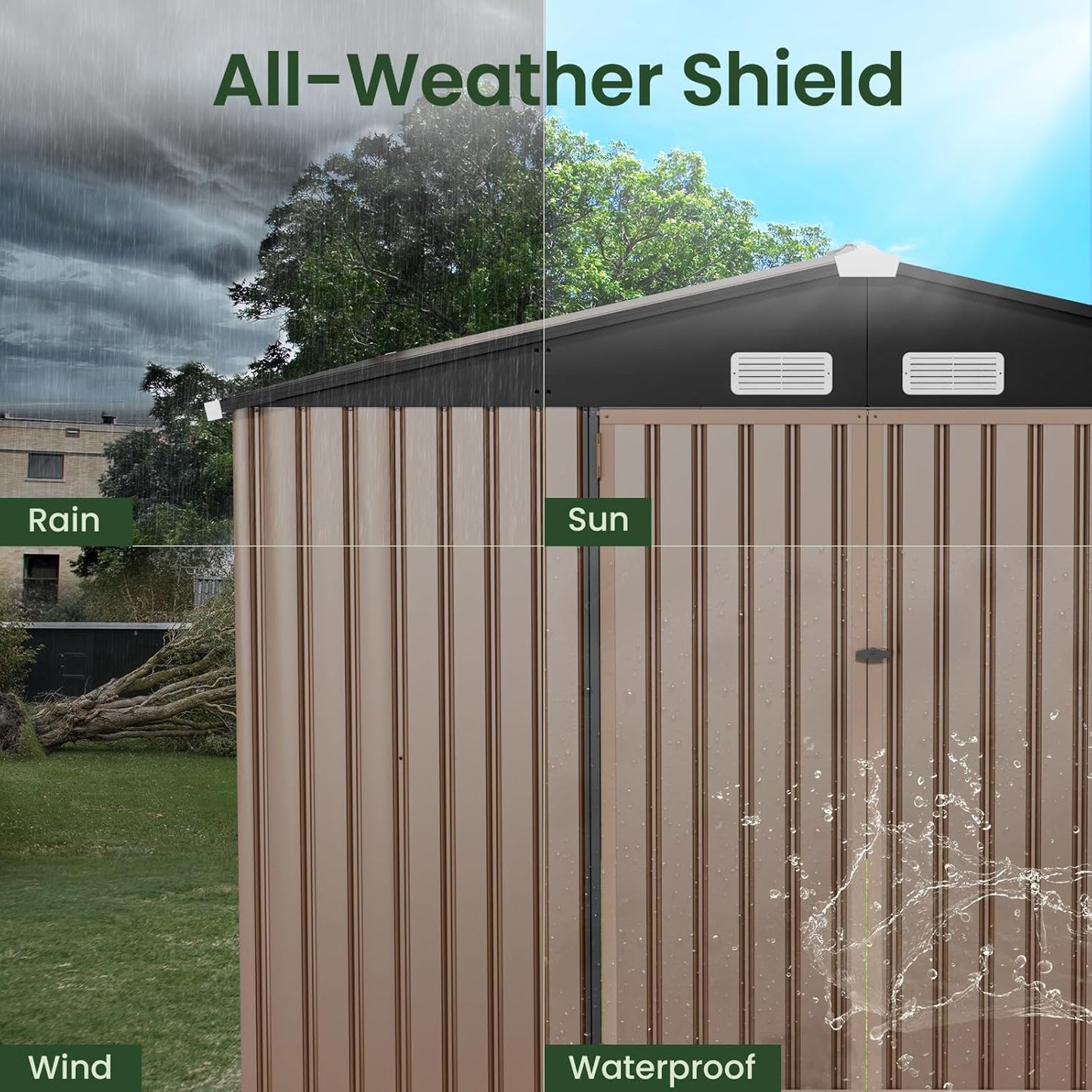 GVDV 10x14 FT Outdoor Metal Storage Shed, Durable Garden Shed with Updated Frame Structure for Backyard, Patio, Tool Storage, All-Weather Shelter for Bike, Gardening Tools, Lawn Mowers, Grey