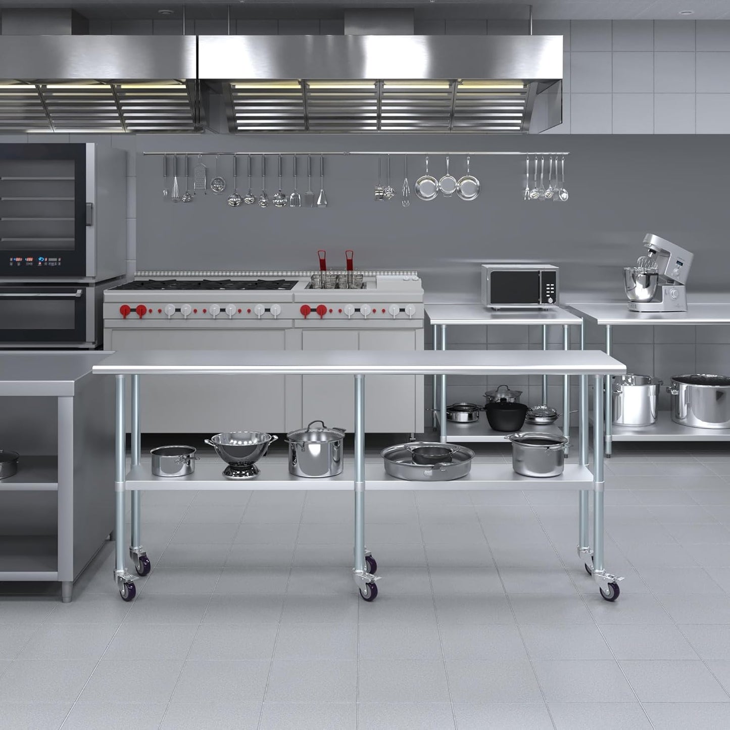AmGood 84" Long x 18" Deep Stainless Steel Table with Casters