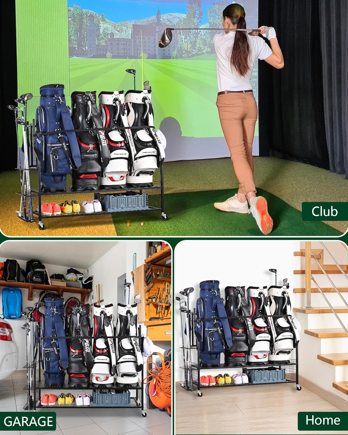Mythinglogic Golf Bag Storage Organizer, Extra Large Golf Storage Stand for Golf Bag Accessories, Golf Storage Rack for Garage, Golf Club, Home