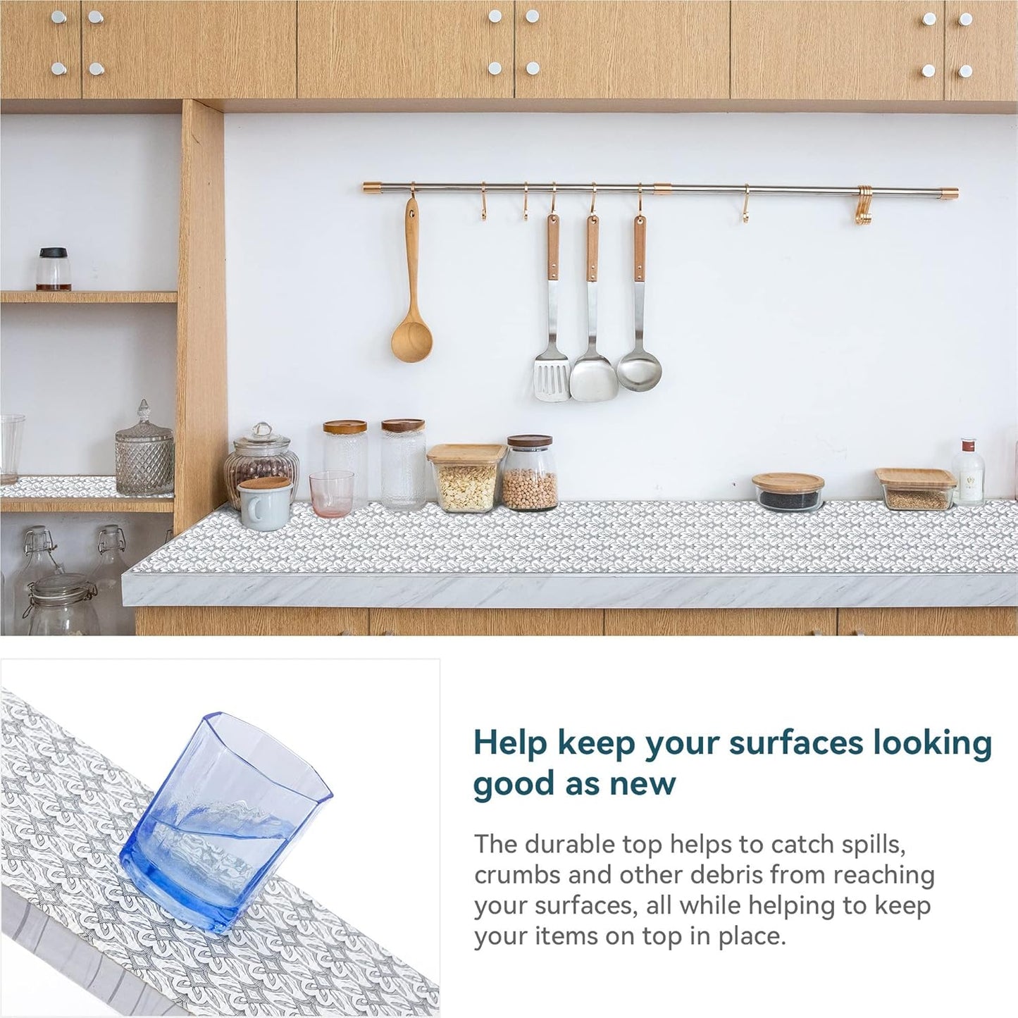 18" W x 96" L Floral Drawer and Shelf Liner for Cabinets, Non-Adhesive Strong Grip Non-Slip Flower Shelf Cabinet Kitchen Shelf Liners for Kitchen Cabinets