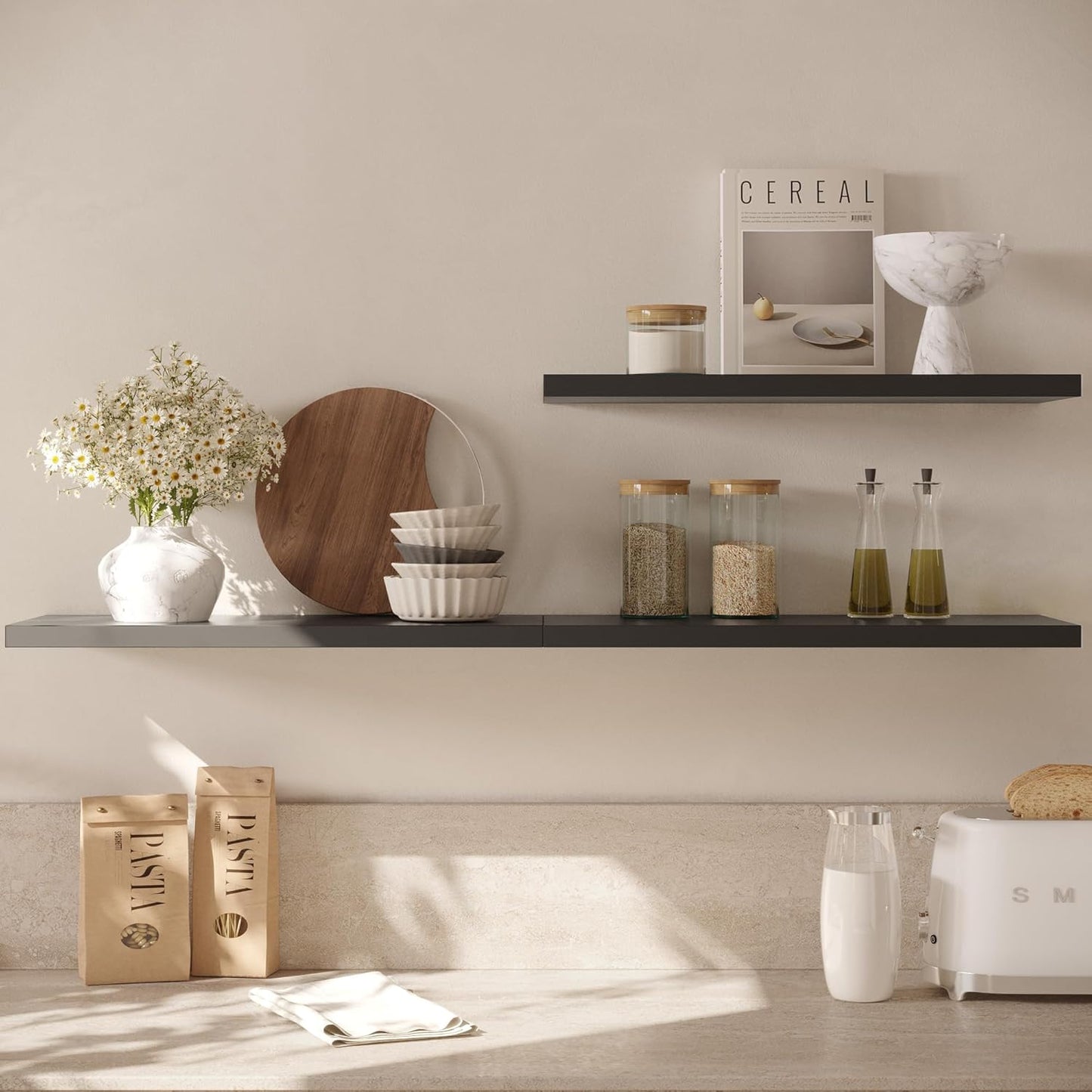 Wall Shelf Set of 3, Black Floating Shelves 30 in W x 10 in D x 1 in H, Wooden Floating Wall Shelf with Invisible Brackets for Living Room/Bedroom/Bathroom/Kitchen Storage and Decor