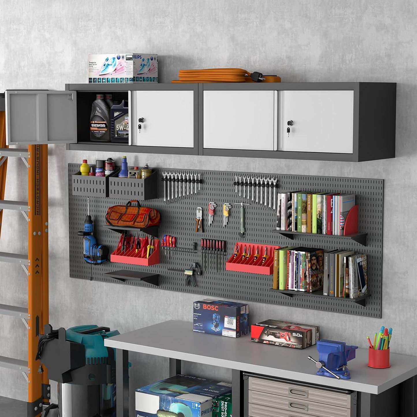 Metal Garage Storage Cabinet, Locking Cabinet Wall Mounted, 12.8" H Floating Cabinet for Warehouse, Upper Tool Cabinet for Home Office, Basement, Kitchen, RV Organization