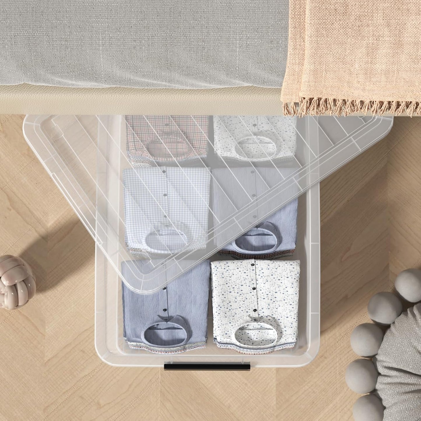 Pack of 4 Stackable Plastic Containers with Durable Latching Lids, Under Bed Storage Containers, 40 Quart