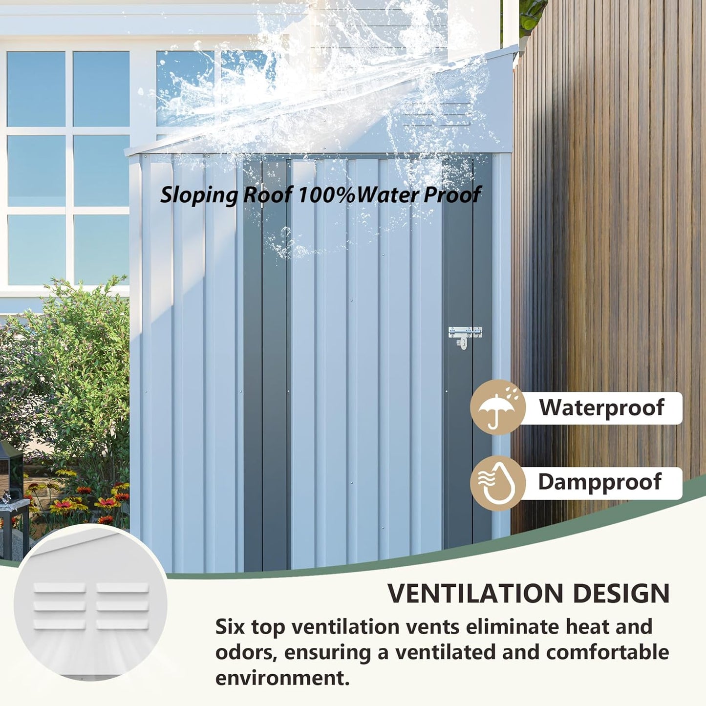 4x7 FT Outdoor Storage Shed,Lean to Lockable Metal Garden Shed Steel with Reinforced Beams,All Weather Waterproof Storage House W/Lockable Door&2 Air Vents,for Backyard,Patio,Lawn,Garden,White