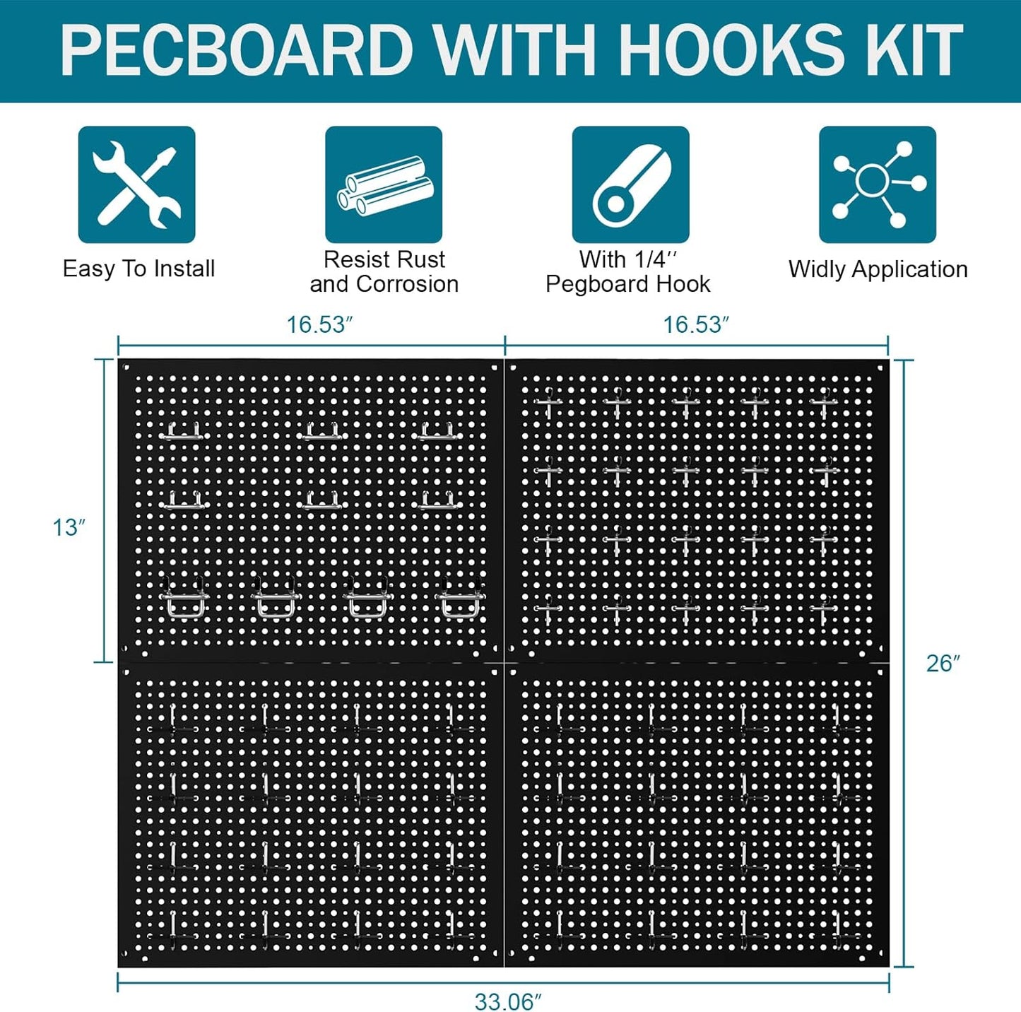 Metal Peg Board Kit with 1/4" Pegboard Accessories,Include 16.5"X13" Peg Board and Extra Thick Pegboard Accessories,Wall Organizer Peg Board Panels Tool Organizer Storage System (98)