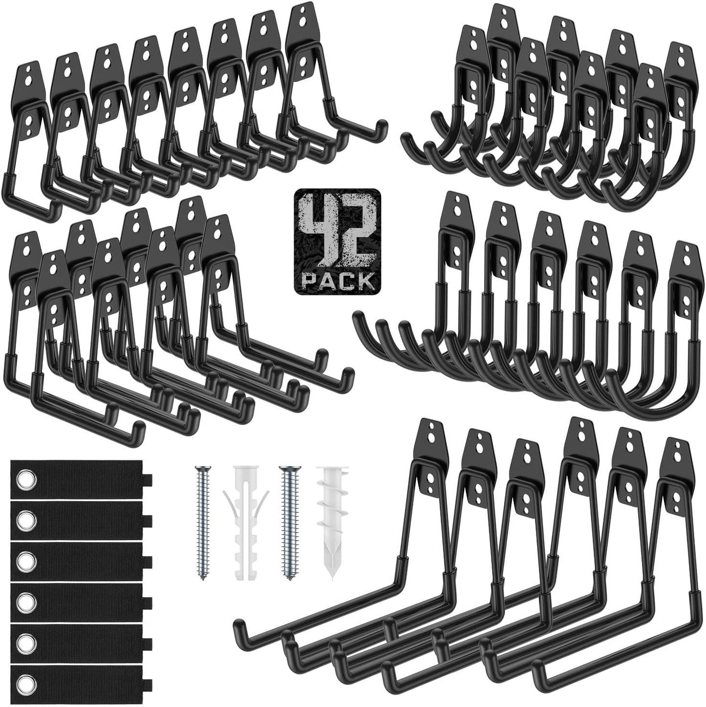 Garage Hooks with Anti-Slip Coating,Heavy Duty Wall Mount Storage Hooks for Hanging Bike,Hose,Ladder,Yard,Garden Tools (42 Pack Black)
