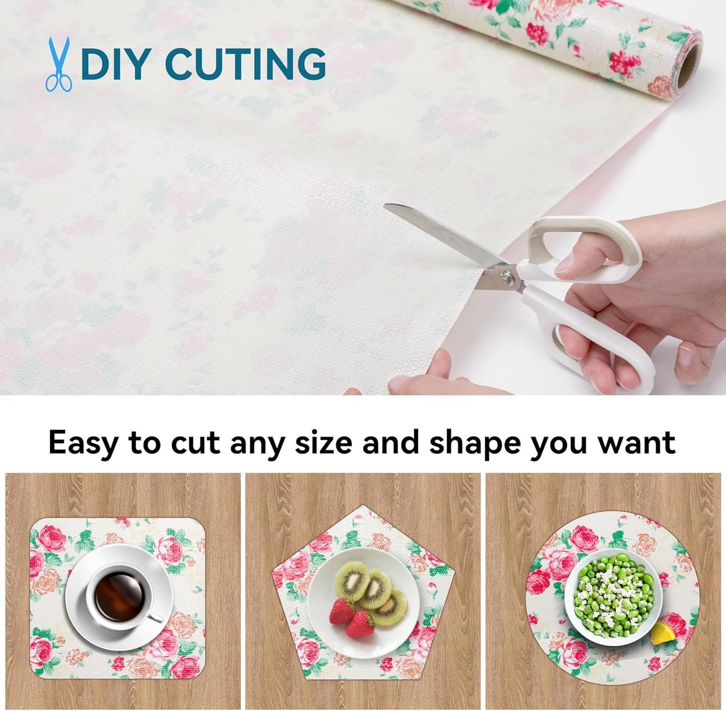 12" W x 60" L Floral Drawer and Shelf Liner for Cabinets, Non-Adhesive Strong Grip Non-Slip Flower Shelf Cabinet Kitchen Shelf Liners for Kitchen Cabinets