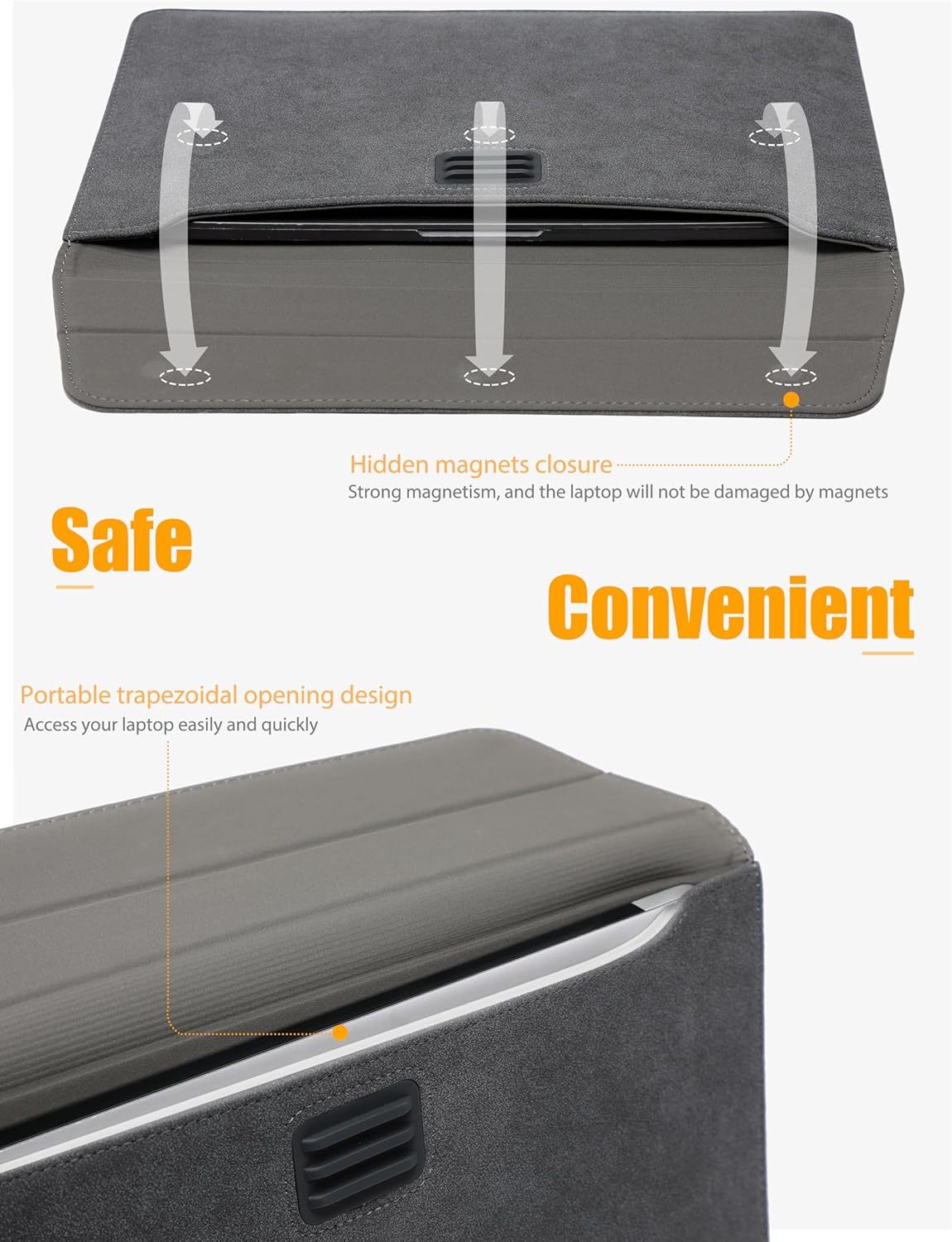 HYZUO 15-16 Inch Laptop Sleeve Bag with Adjustable Stand Feature for MacBook Pro 16 M4/M3/M2/M1 2025-2019, XPS 15, MacBook Pro 15 2015-2012, Case with Pouch, Space Gray