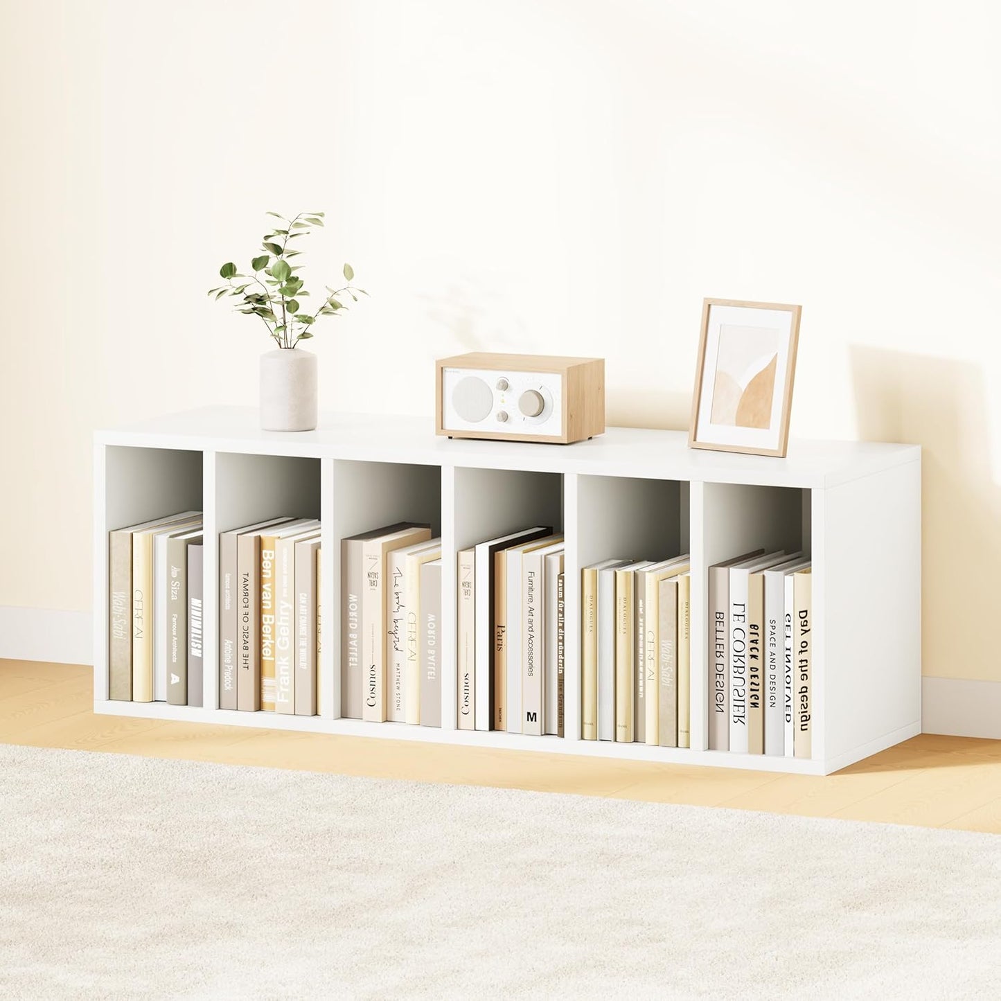IOTXY DIY Modular Cube Bookcase - CubeXY Customizable Stackable Expandable Basic Shelving Units, 6-Cube Wooden Open Bookshelf with Removable Shelves for Books Organizer, White