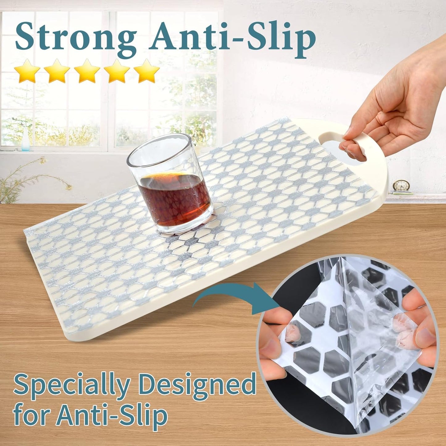 Drawer and Shelf Liner for Kitchen Cabinet: 17 in X 20 Ft Non Slip Waterproof Shelf Paper Non Adhesive Refrigerator Liners Silver Square Easy Liners for Bathroom with Knife Tape Measure