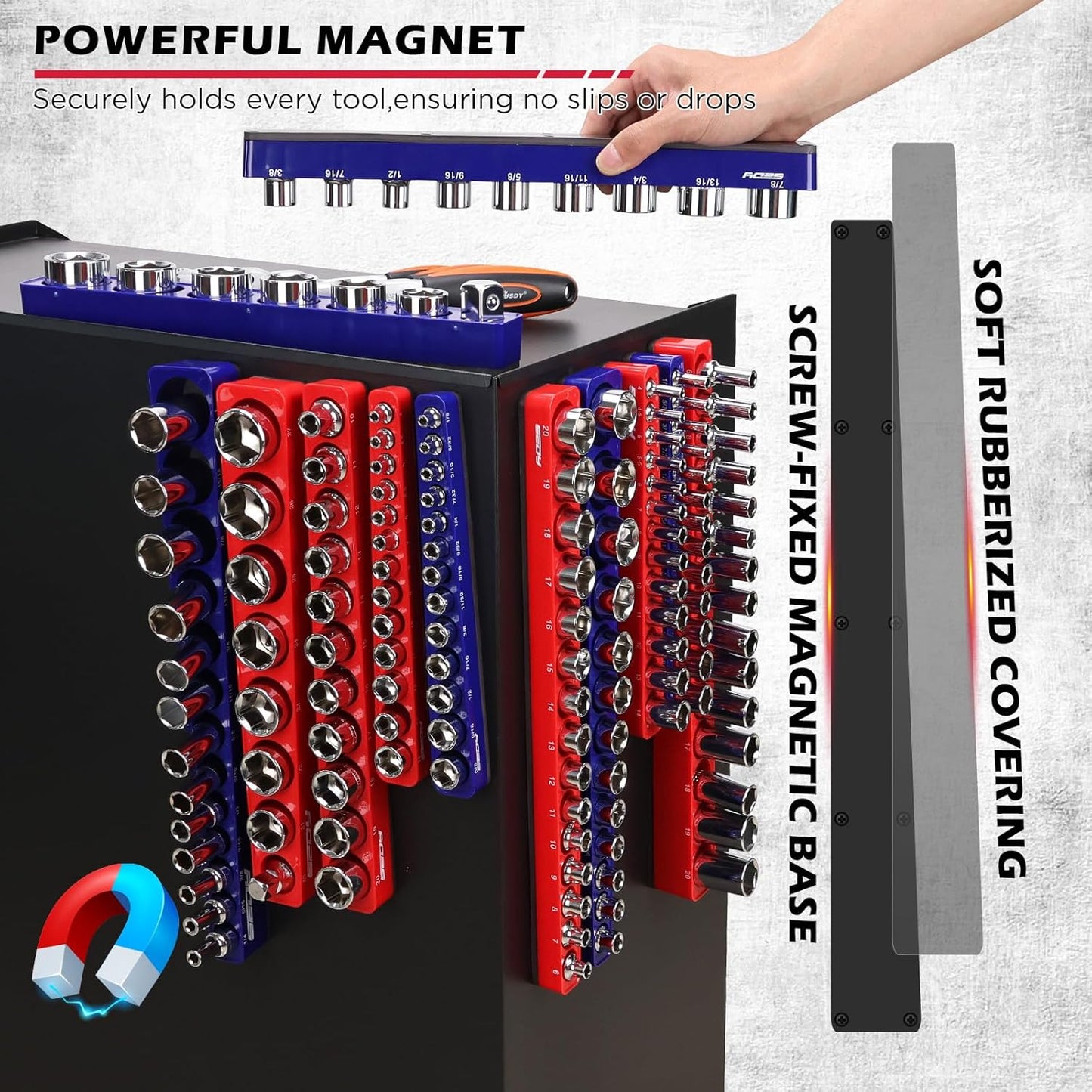 12-Piece 1/4" 3/8" 1/2"-Drive SAE & Metric Magnetic Socket Organizer Set (Holds 143 Sockets) -Detachable Tool Tray with 5mm Magnetic Base for Garage/Home(Sockets Not Included)
