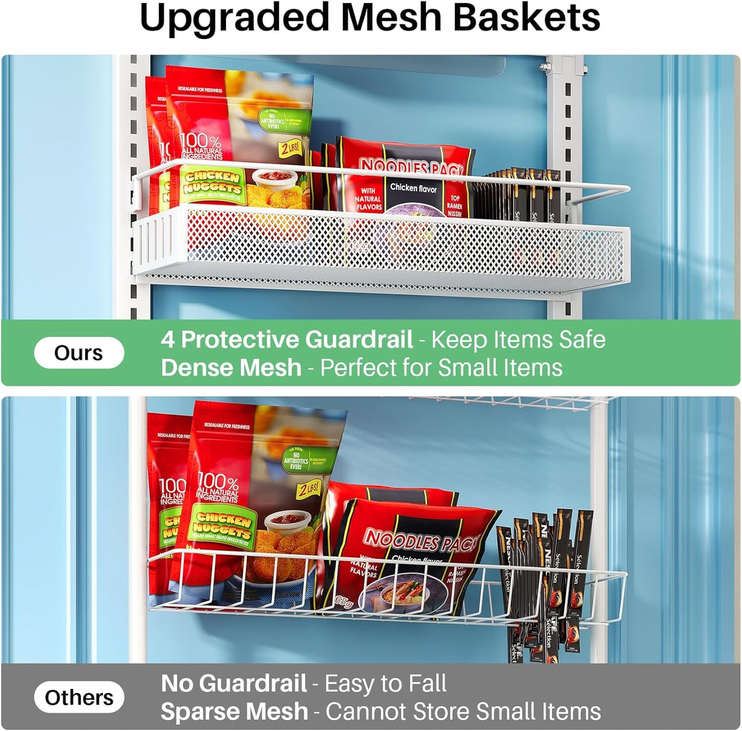 SNTD Over the Door Pantry Organizer - 8 Tier Adjustable Pantry Door Spice Organizer, Large Capacity Hanging Door Spice Rack for Kitchen Pantry Organizers and Storage (White, 17" W x 6" D x 69" H)
