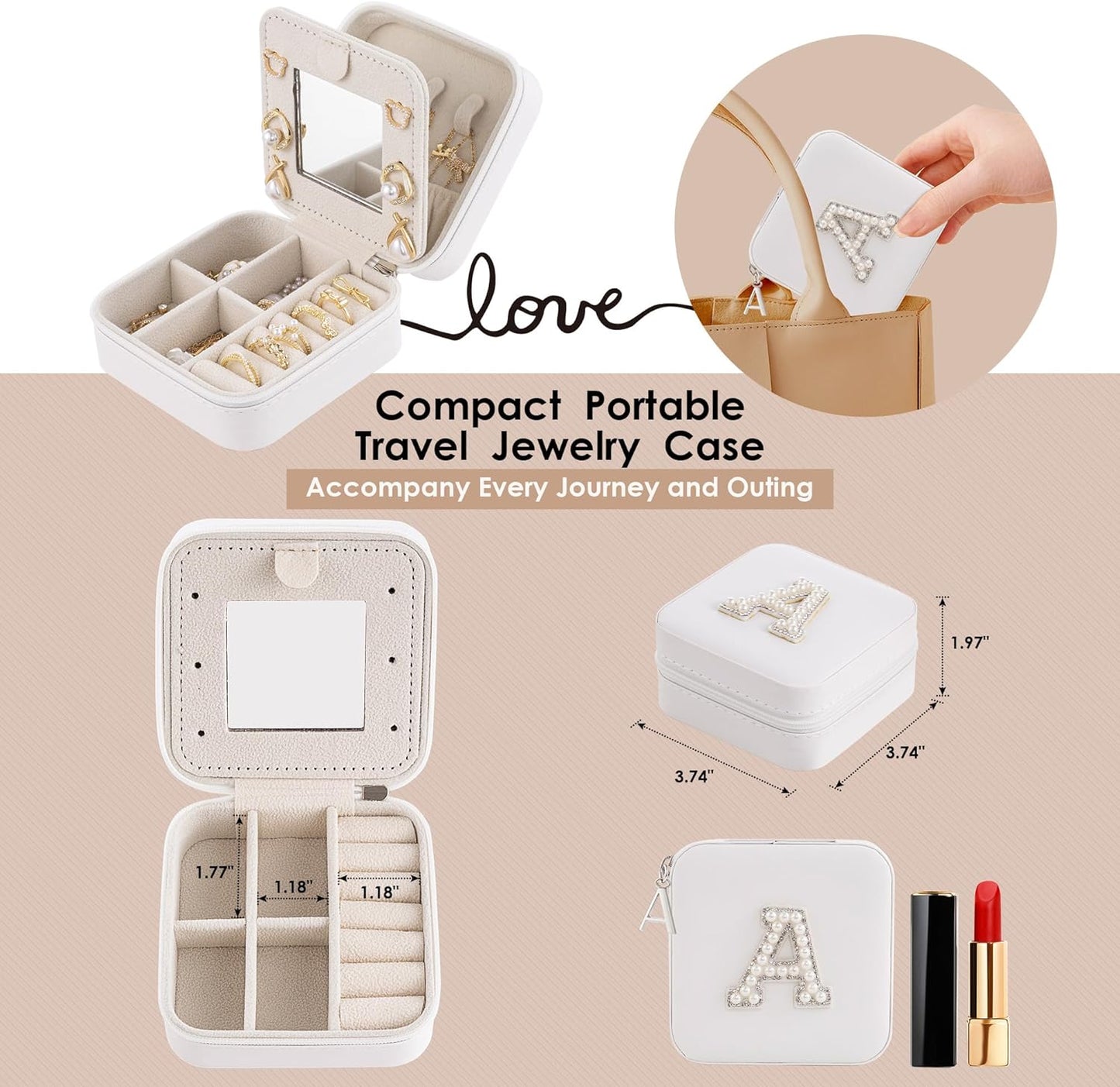 Birthday Gifts For Women, Initial Jewelry Box, Travel Jewelry Case, Gifts for Wife Girlfriend, Small Travel Jewelry Organizer, Gift for Girls, Graduation Gifts for Her, Bridesmaid Gifts