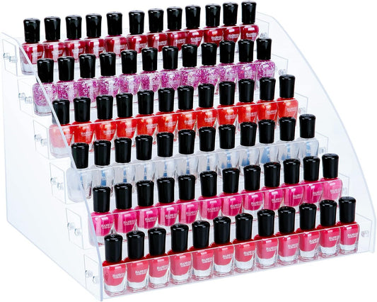KINGROW Nail Polish Organizer Holder Rack 6 Layers Acrylic Display Rack Eyeglasses Shelf Essential Oils Ink Storage Holds Up to 96 (Fit 1-2oz Bottles)