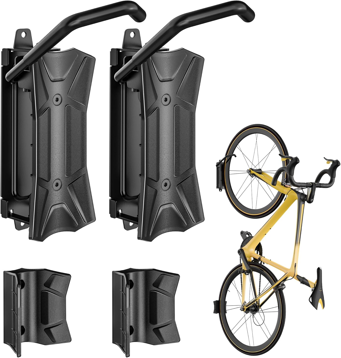 monTEK Heavy Duty Bike Wall Mount, Swivel Bike Wall Hanger Holds Up to 77lbs, Space-Saving Bike Rack Garage, Bike Storage for Bedroom Home Office, 2 Pack