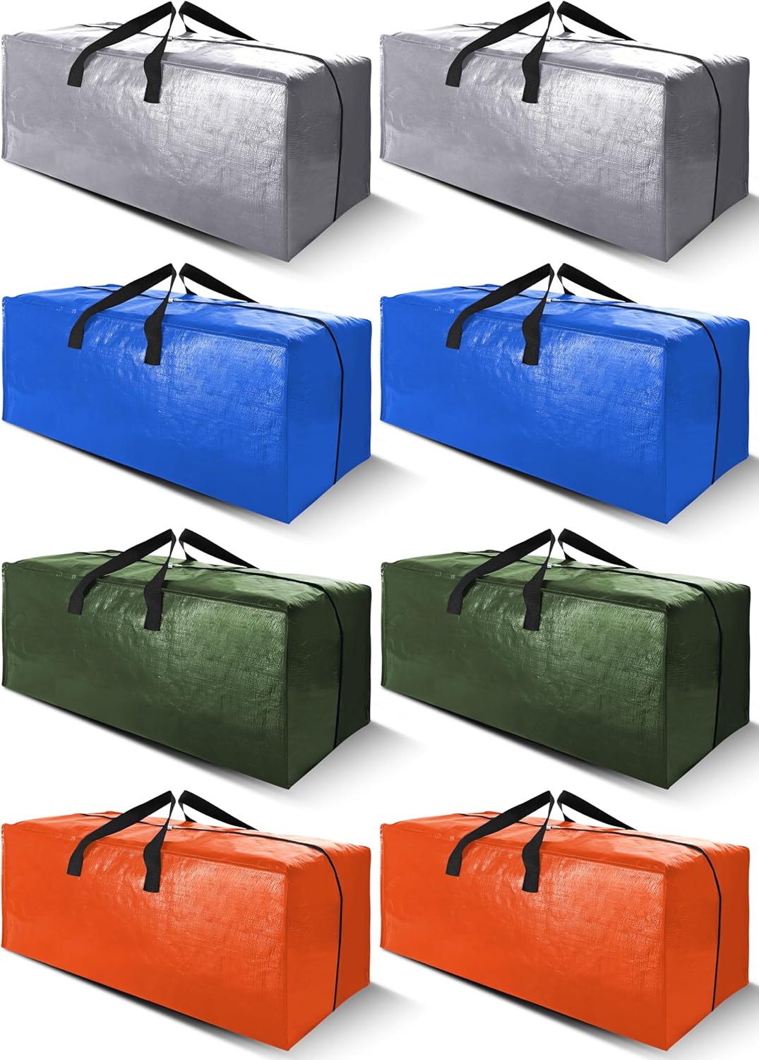 Cosy Family 8 Pack Heavy Duty Extra Large Moving Bags with Backpack Straps - Strong Handles & Zippers, Storage Totes For Space Saving, Fold Flat, Alternative to Moving Box (40 gal, Multicolored)
