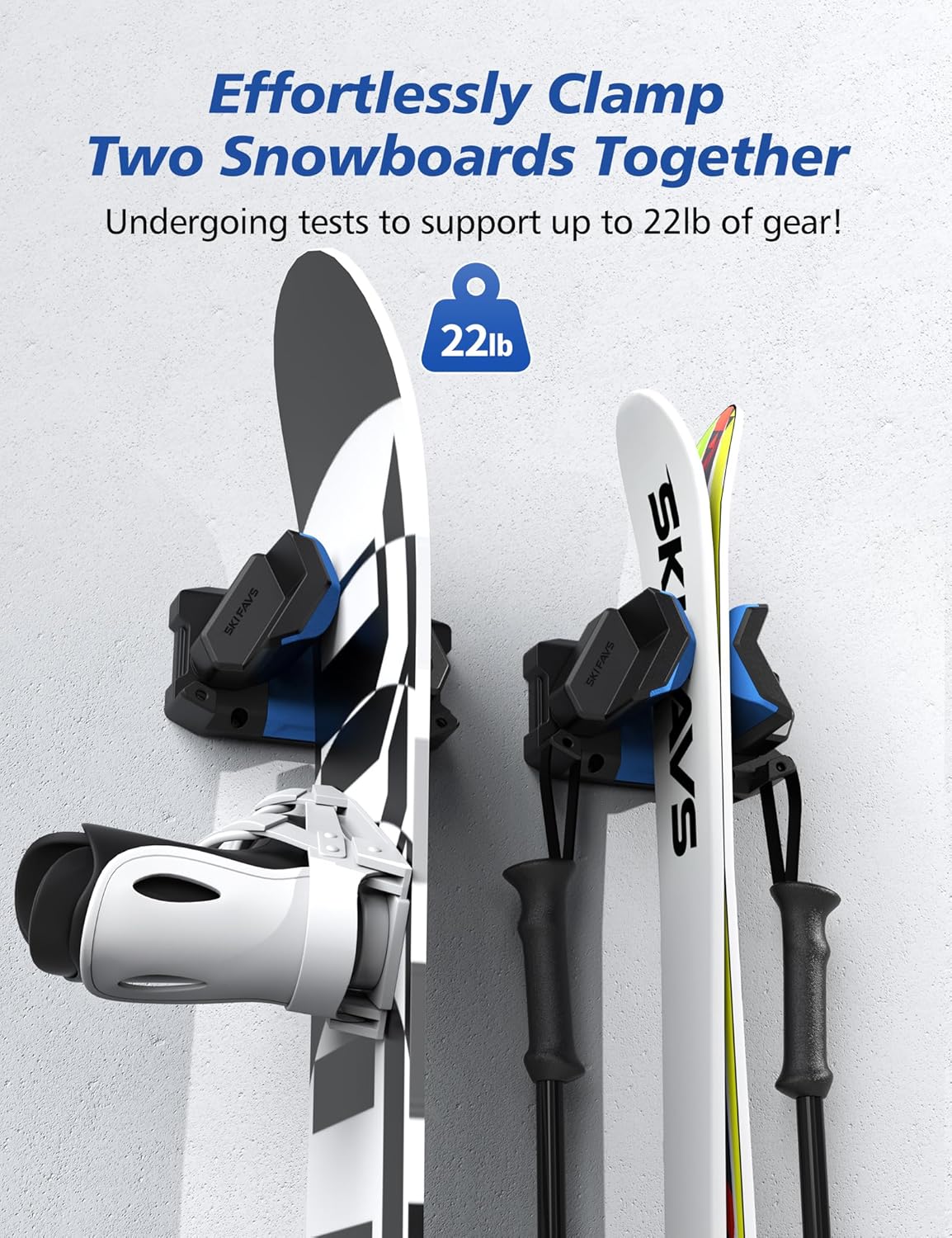 Ski & Snowboard Wall Rack, Ski Wall Mount & Ski Rack Wall Mount for Garage Space-Saving, Winter Gear Organizer, Fits Any Ski or Snowboard, Nonslip Ski Holders, Garage Organization, 2 Pack