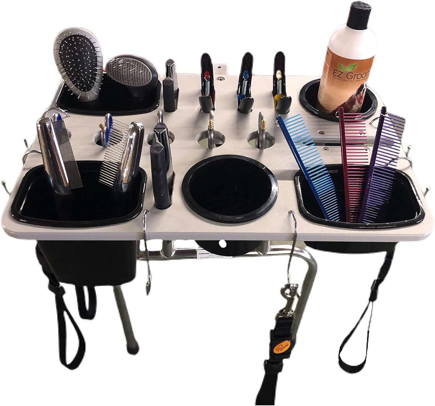 Resco Dog Grooming Table Tray with Tool Holder, 2 Cup Holder, Cell Phone Holder