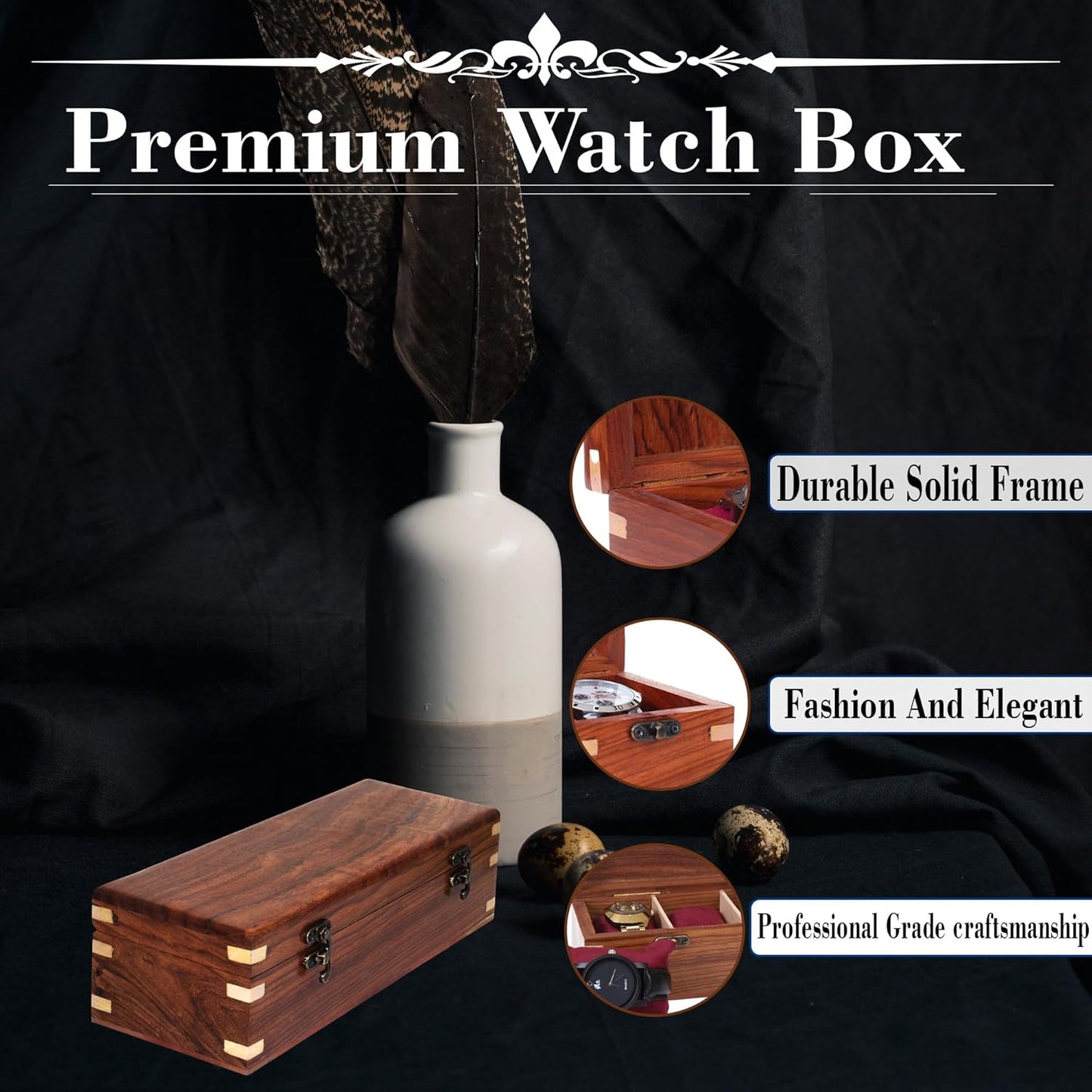 Wooden Watch Box for Men & Women, Watch Organizer & Display Case, Premium Long-Lasting Watch Holder for Storage, Elegant Gift for Watch Collectors (Wood Top, 5 Slots)
