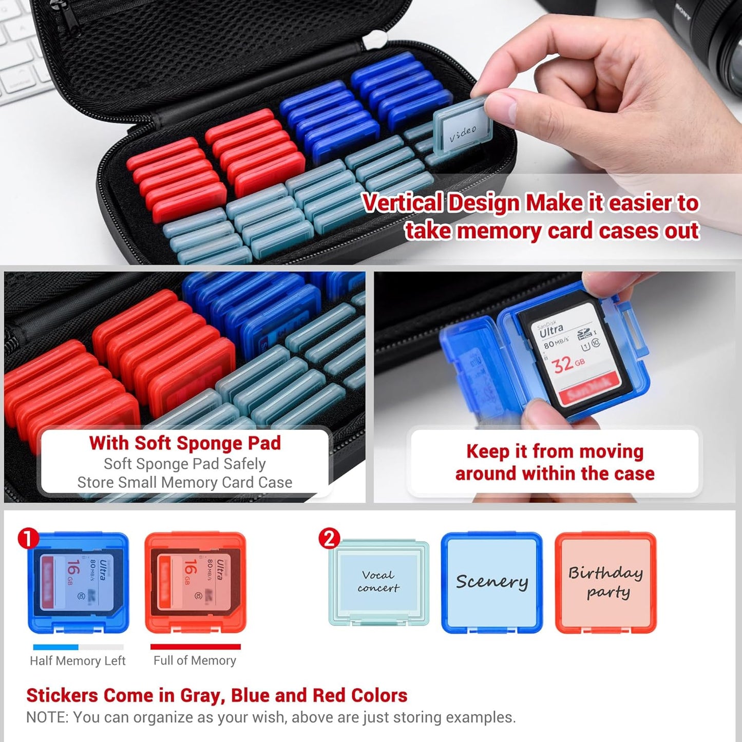 EVA PU CFexpress Type A Card SD Card Holder with 40PCS Individual Plastic Memory Card Case for 20 CFexpress Type-A Cards & 20 SD SDXC SDHC Cards,Water-Resistant CFA Memory Card Storage for Sony Camera