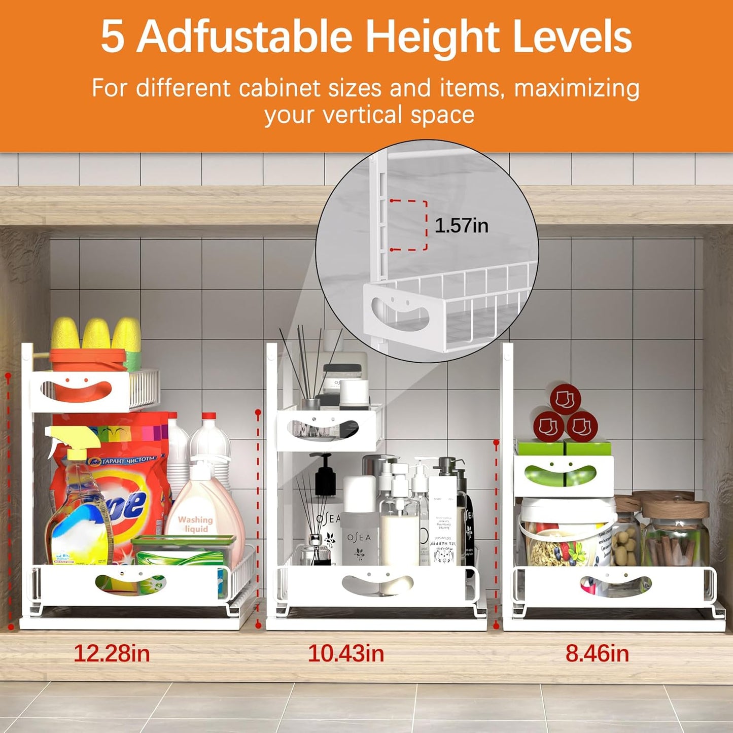 Under Sink Organizer with Pull-Out Drawers,Kitchen Sink Organizer,2 Tier Bathroom Organizers And Storage,Bathroom Accessories Set,White 1 Pack