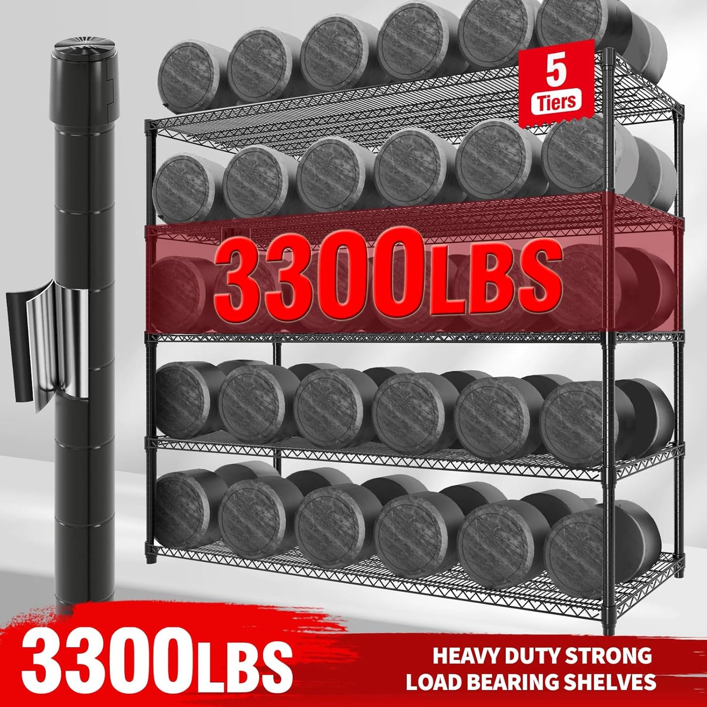 82" H Storage Shelves 3300LBS Heavy Duty Shelving Unit with Wheels & Feet, 5-Tiers Garage Shelving for Pantry Garage Kitchen Home Commercia, 82.6" H x 59" W x 23.9" D