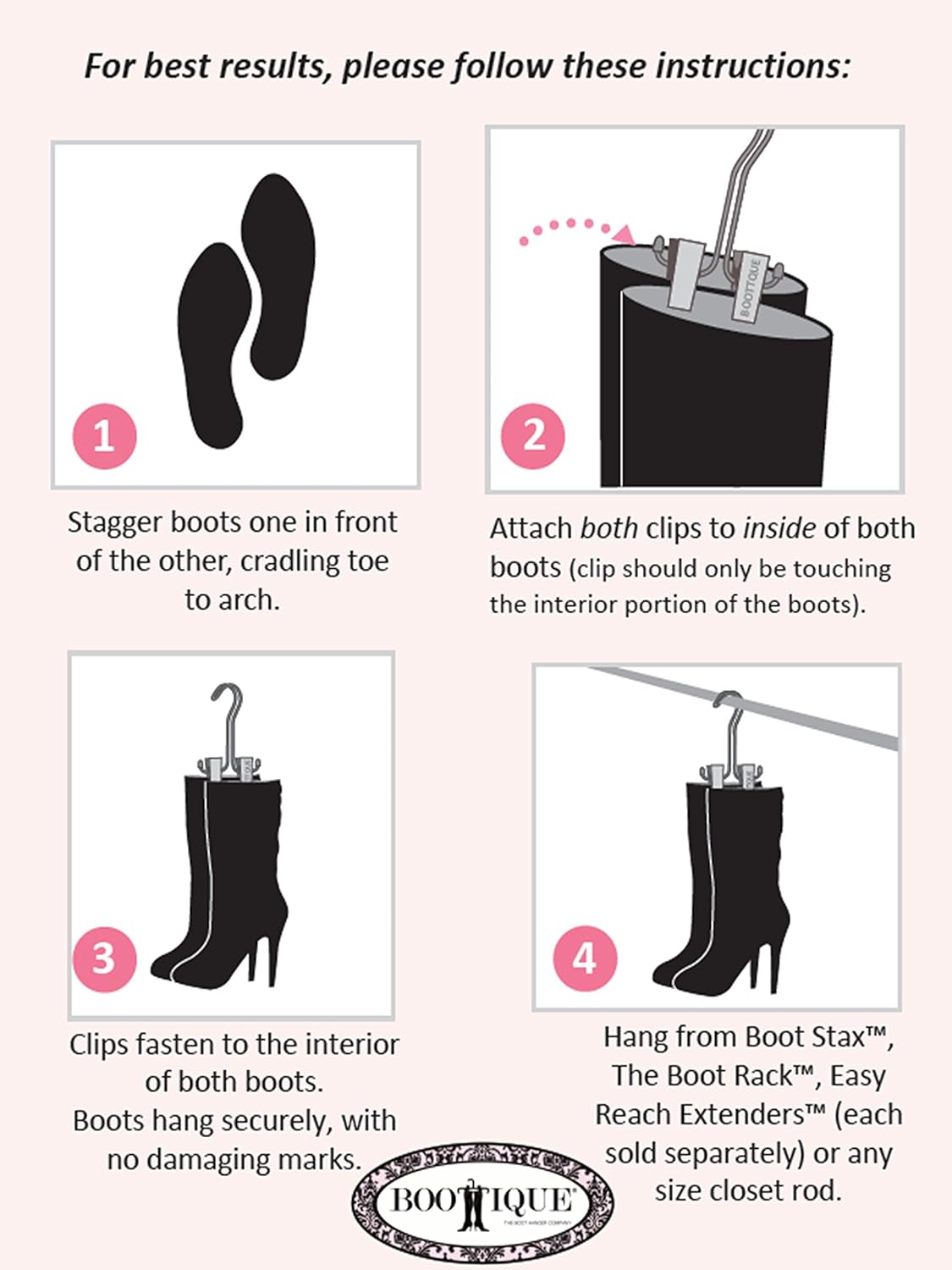 Boottique Add-on Boot Hangers - SET OF 6 Only - Holds, Shapes, & Protects Most Styles of Boots (6 Original Silver Hangers)
