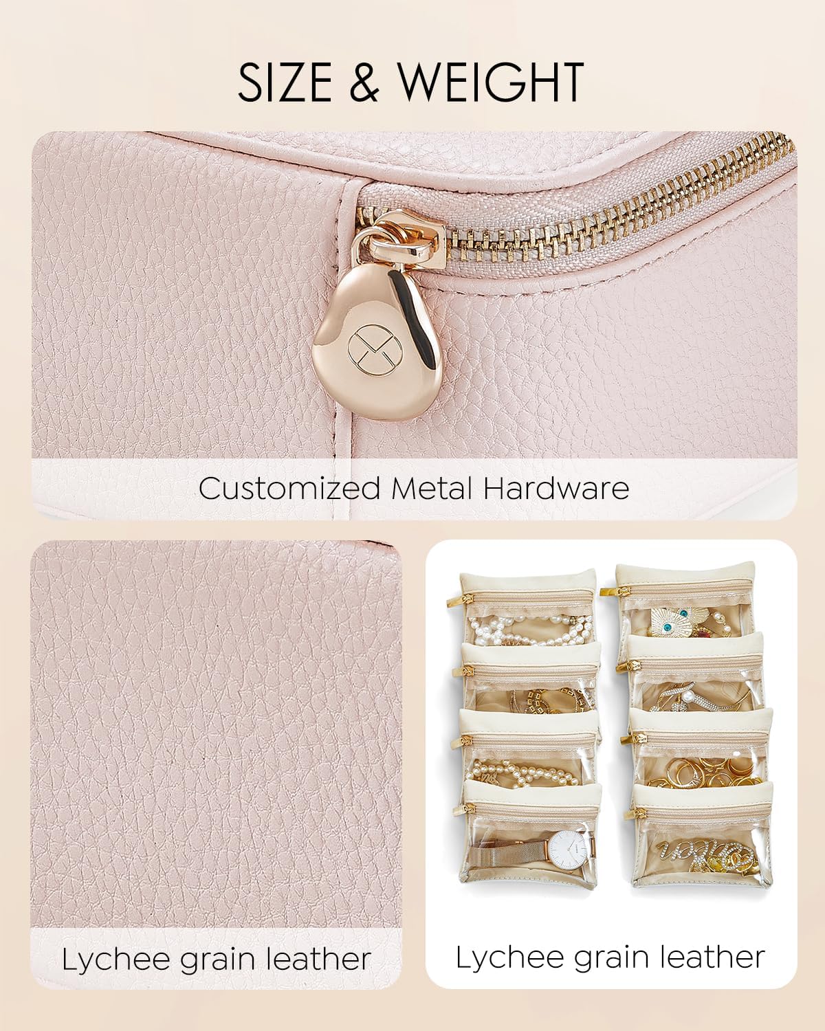 Vlando Jewelry Box with 8 Velvet Jewelry Bags Travel Jewelry Case for Women Girls Jewelry Organizer Necklace Rings Earrings Bags Gift Ideas for Christmas Birthday Bride (Pink)