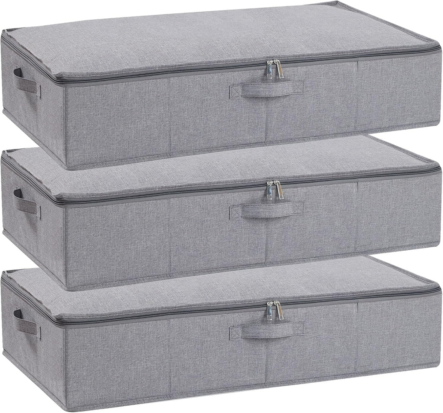 Underbed Storage Organizers, 23.6 x 11.8 x 5.9 Inch Fabric Container Bags with Lids, Storage Boxes for Blanket, Pillows, Shoes, Grey, 3 Pack