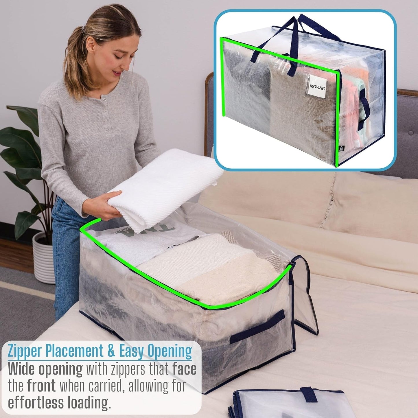 VENO 8 Pack Moving Bags and Large Christmas Decoration Storage Bins with lids. Alternative to Moving Boxes, Packing Supplies for College. Heavy Duty Totes (Clear, 8 Pack)