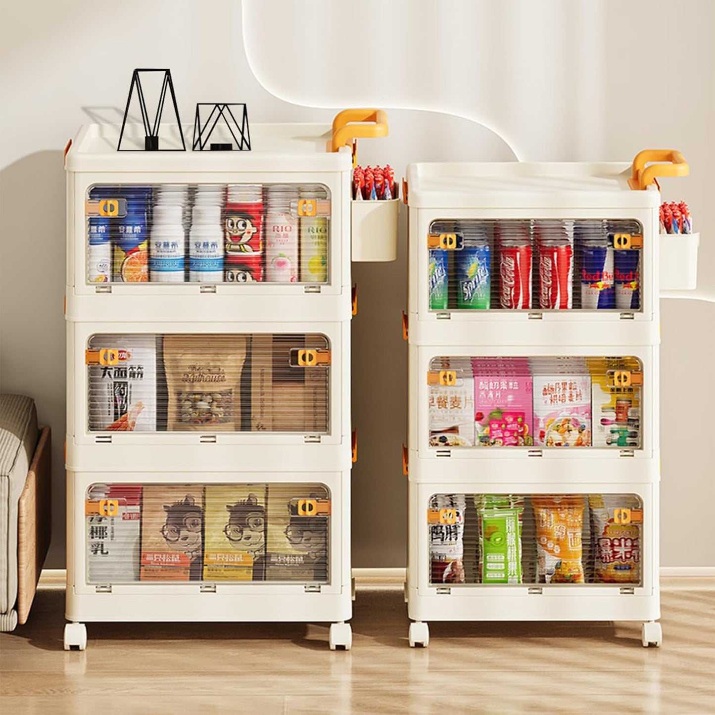 58 QT Storage Bins with Lids, Stackable Rolling Storage Cart with Clear Doors, 3 Tier Storage Cart on Wheels, Plastic Storage Containers for Home, Office, Kitchen, Bedroom, White