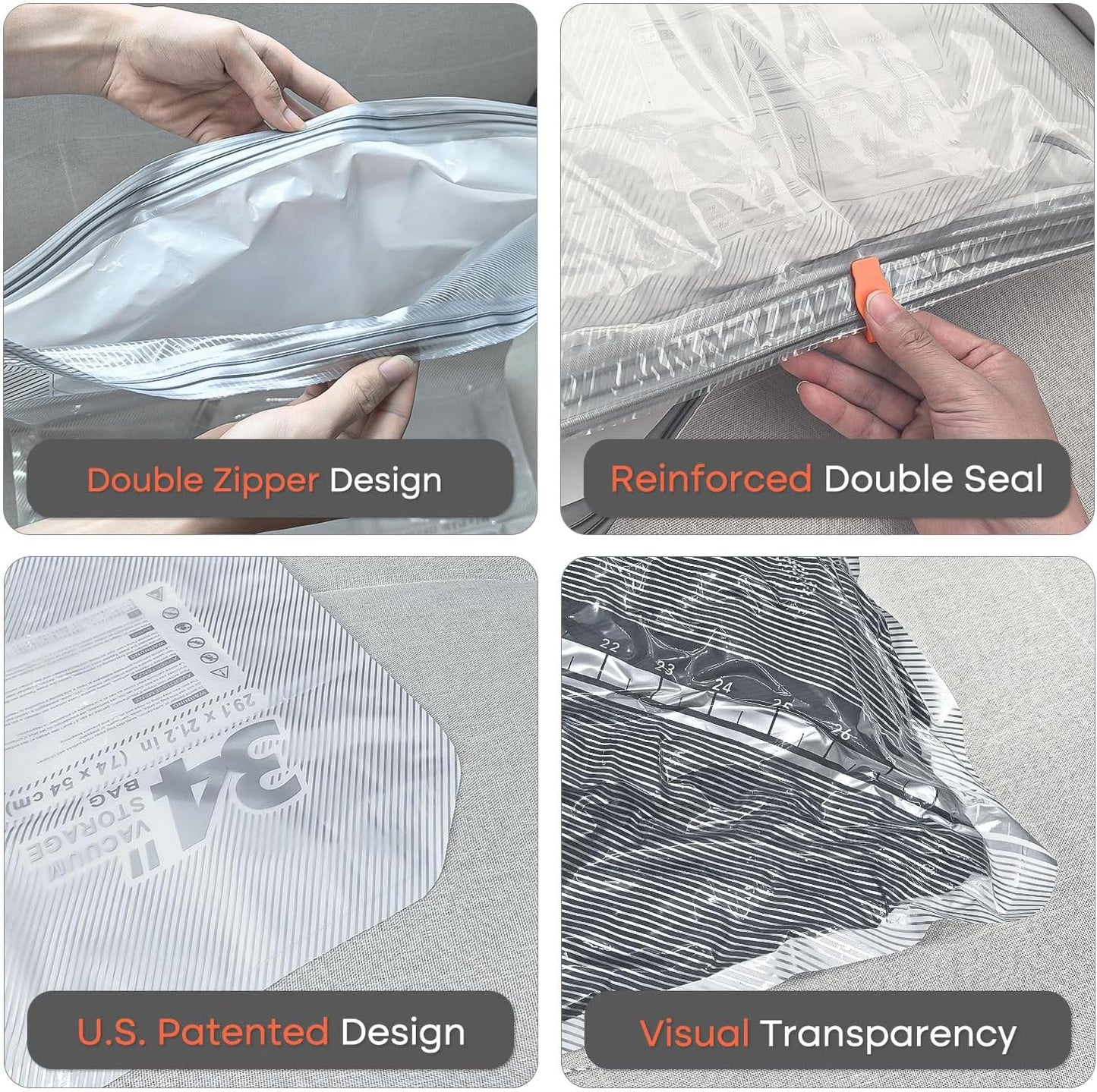 Vacuum Seal Bags for Clothing Travel, 8 Pack 34" Vacuum Storage Bags with Wireless Charging Pump Compression Packing for Clothes Blanket Bedding Suitcase Luggage, Space Saver for Travel