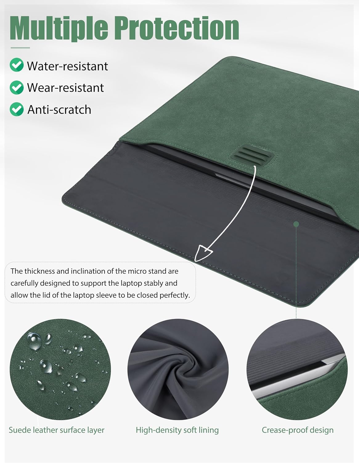 HYZUO 15 Inch Laptop Sleeve with Adjustable Stand Feature for MacBook Air 15 M4 A3241 M3 A3114 M2 A2941 2025-2023, MacBook Pro 15, 15" Surface Laptop 7/6/5/4, with Carrying Pouch, Midnight Green