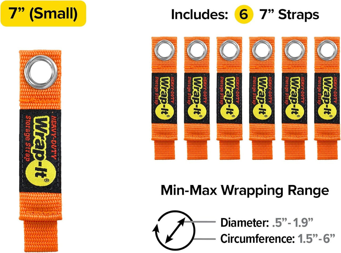 Heavy-Duty Wrap-It Storage Straps - 7-inch (6-Pack) Blaze Orange - Garage Organizer and Appliance Cord Holder for Home Storage Essentials