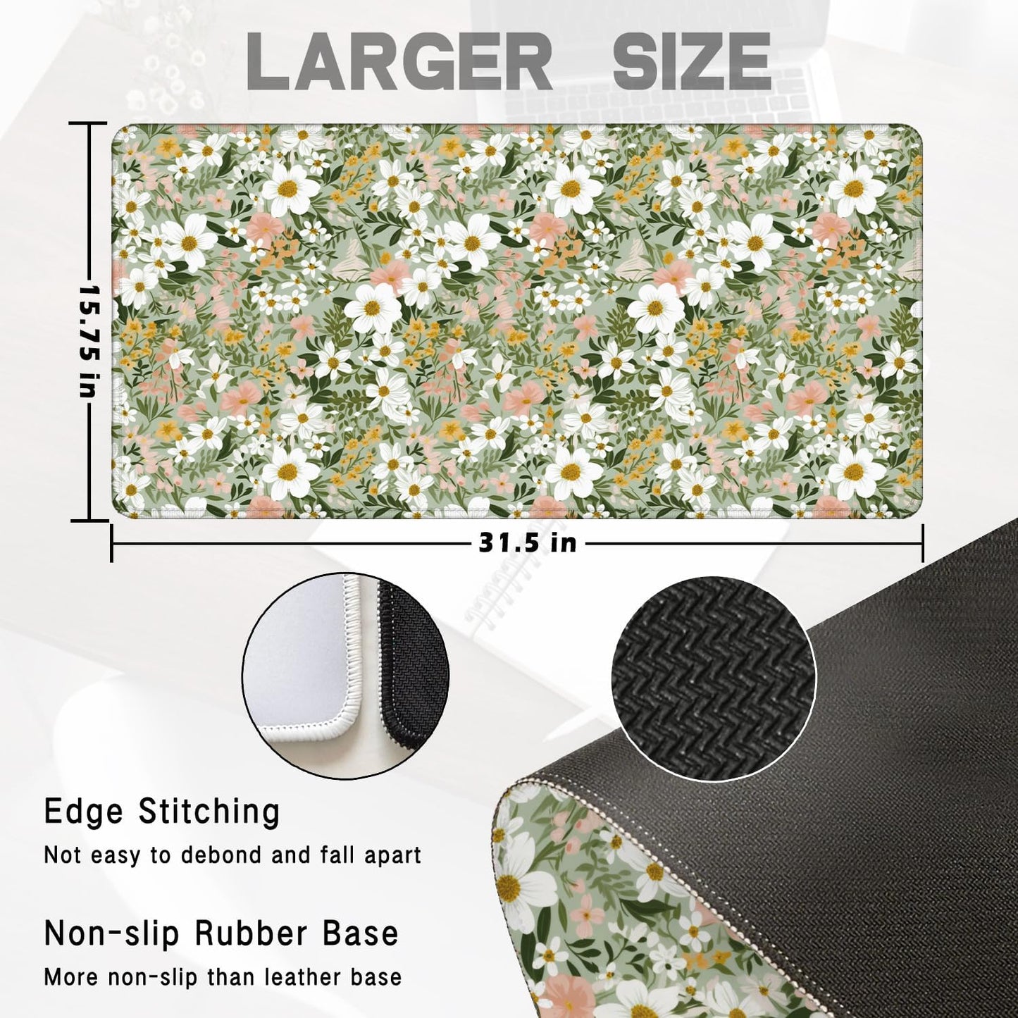Rustic Wildflower Floral Large Mouse Pad 31.5x15.7inch, Cottagecore Botanical Flower Large Extended Computer Desk Mat Mousepad for Keyboard and Mouse, Floral Desk Accessories