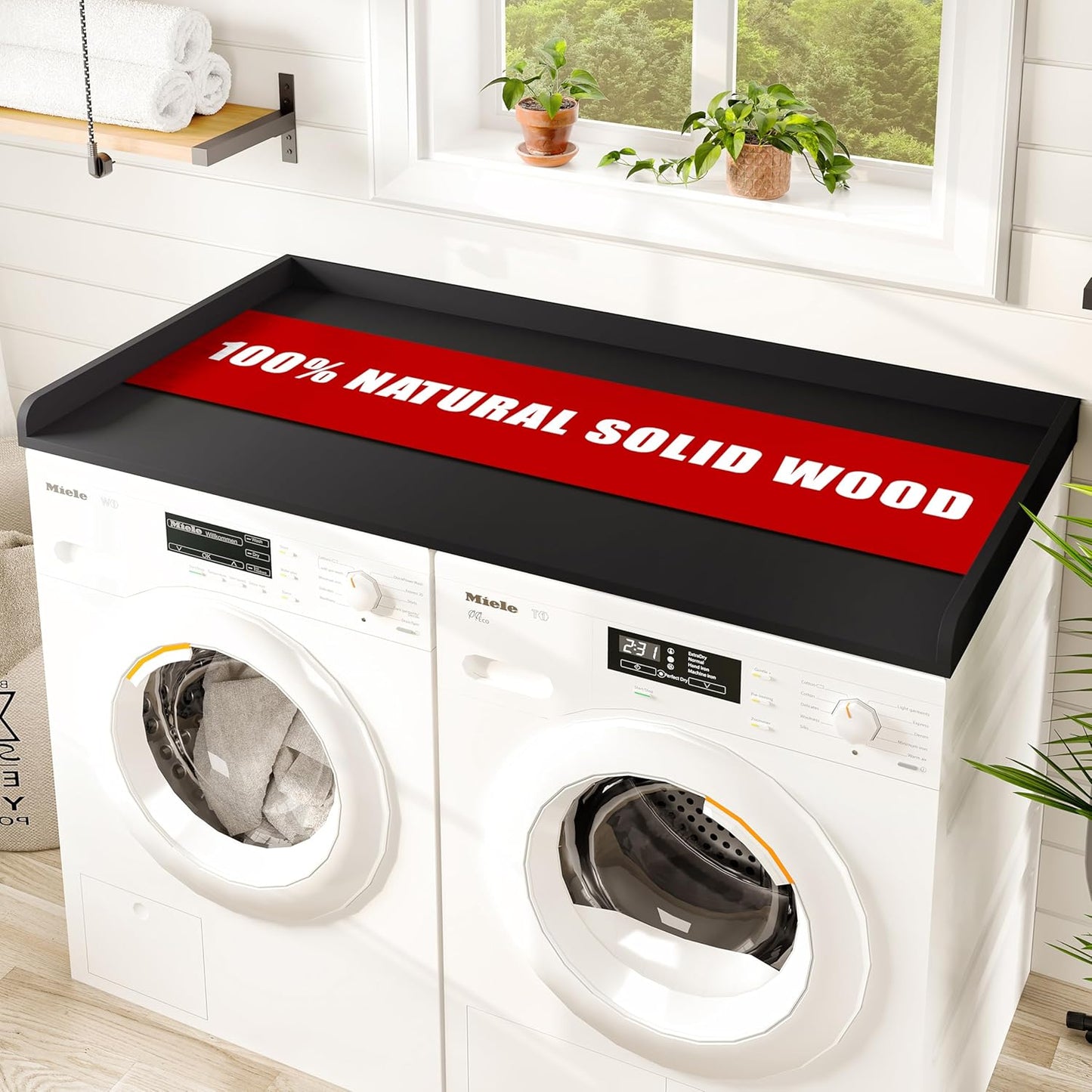 Avana (100% Natural Solid Wood Washer Dryer Countertop – Black Pine Laundry Countertop with Raised Edges, 54” x 27.5” Counter Top for Washer and Dryer, Laundry Room Organizer & Tabletop