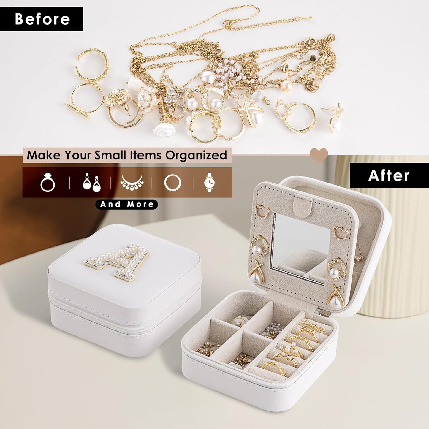 Birthday Gifts For Women, Initial Jewelry Box, Travel Jewelry Case, Gifts for Wife Girlfriend, Small Travel Jewelry Organizer, Gift for Girls, Graduation Gifts for Her, Bridesmaid Gifts