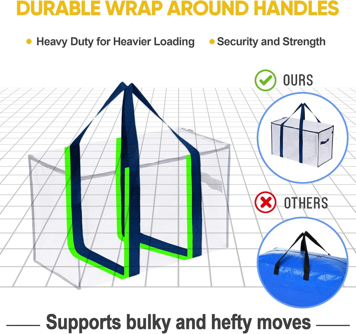 VENO 10 Pack Moving Bags and Large Christmas Storage Bins with lids. Alternative to Moving Boxes, Packing Supplies for College. Extra Large Heavy Duty Totes for Packaging (Clear, 10 Pack)