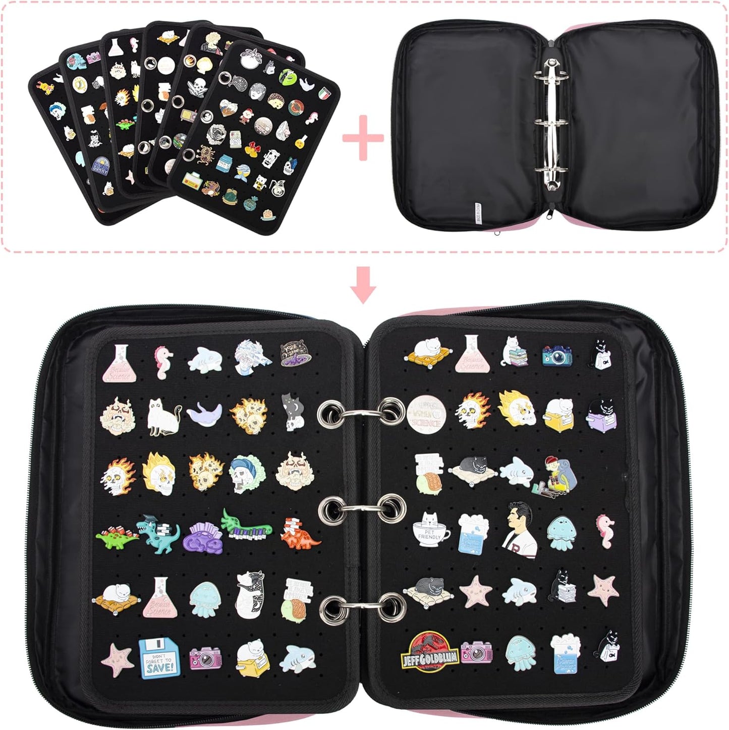Enamel Pin Display Pages Pin Carrying Case, Pins Collection Storage Organizer Case, Travel Brooch Pin Display Bag (Pins Not Included)