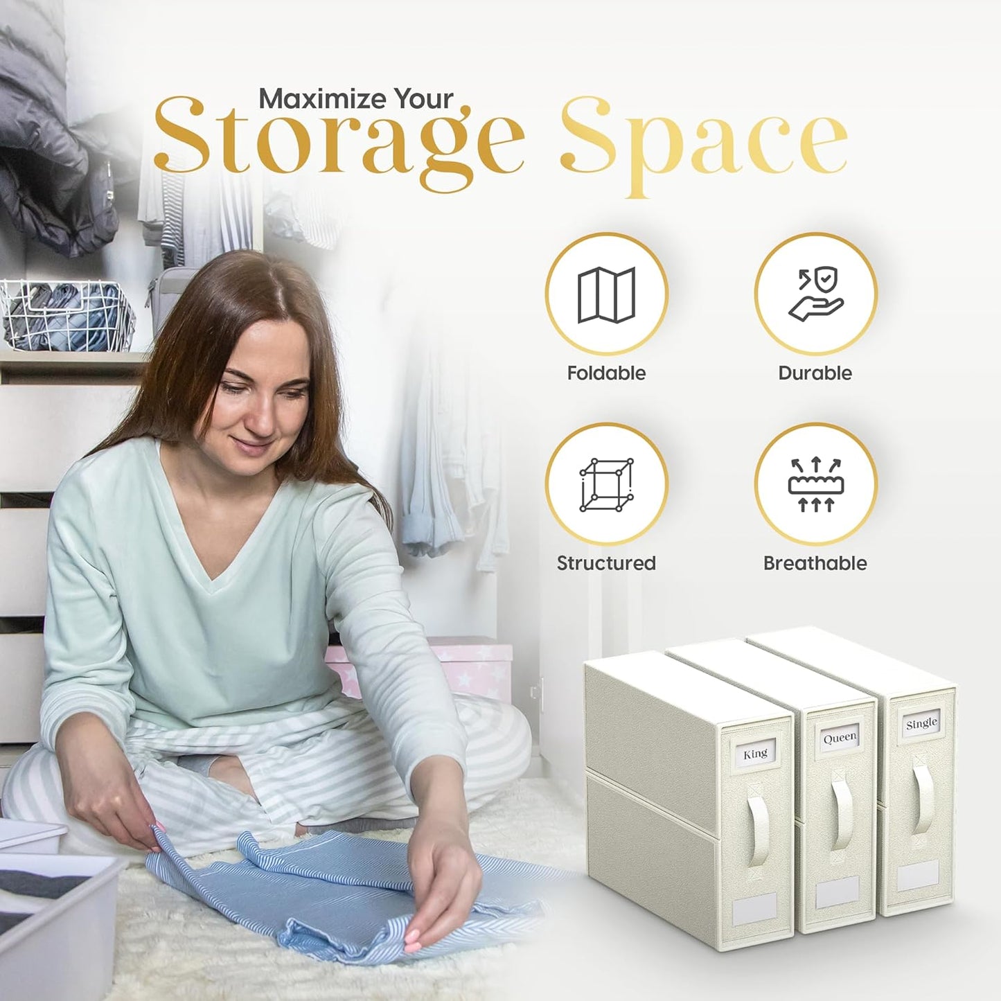Sheet Organizers and Storage – 4 Pack Bed Sheet Organizer for Queen & King Size, Foldable Linen Closet Storage for Bedding, Duvet Covers, and Pillowcases