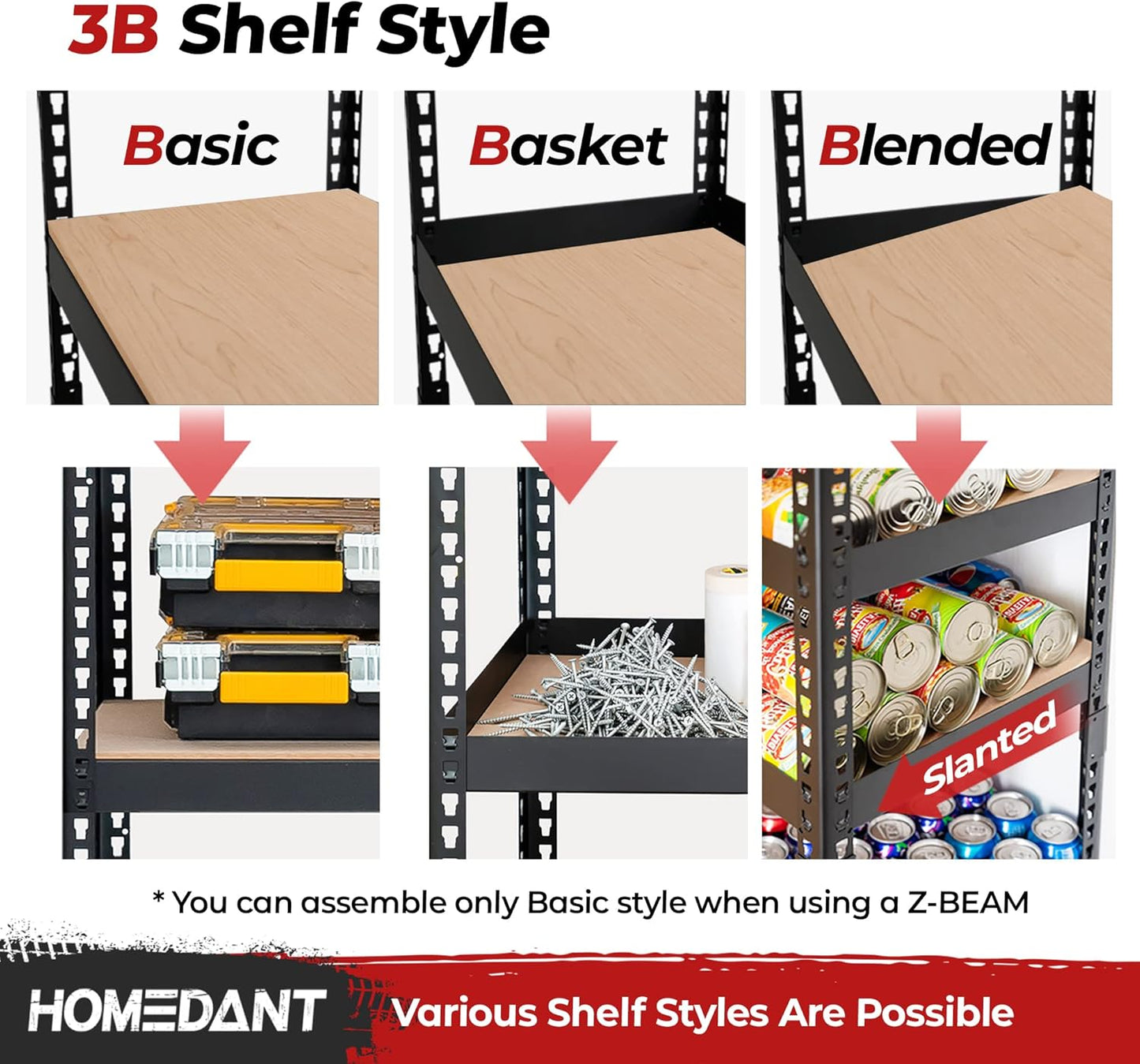 HOMEDANT 5-Tier Laminated Boltless Heavy Duty Metal Shelving Unit Adjustable Garage Storage Utility Rack Shelves Organization Multipurpose Shelf Warehouse Industrial (10, (L) 39.8" W, Black)