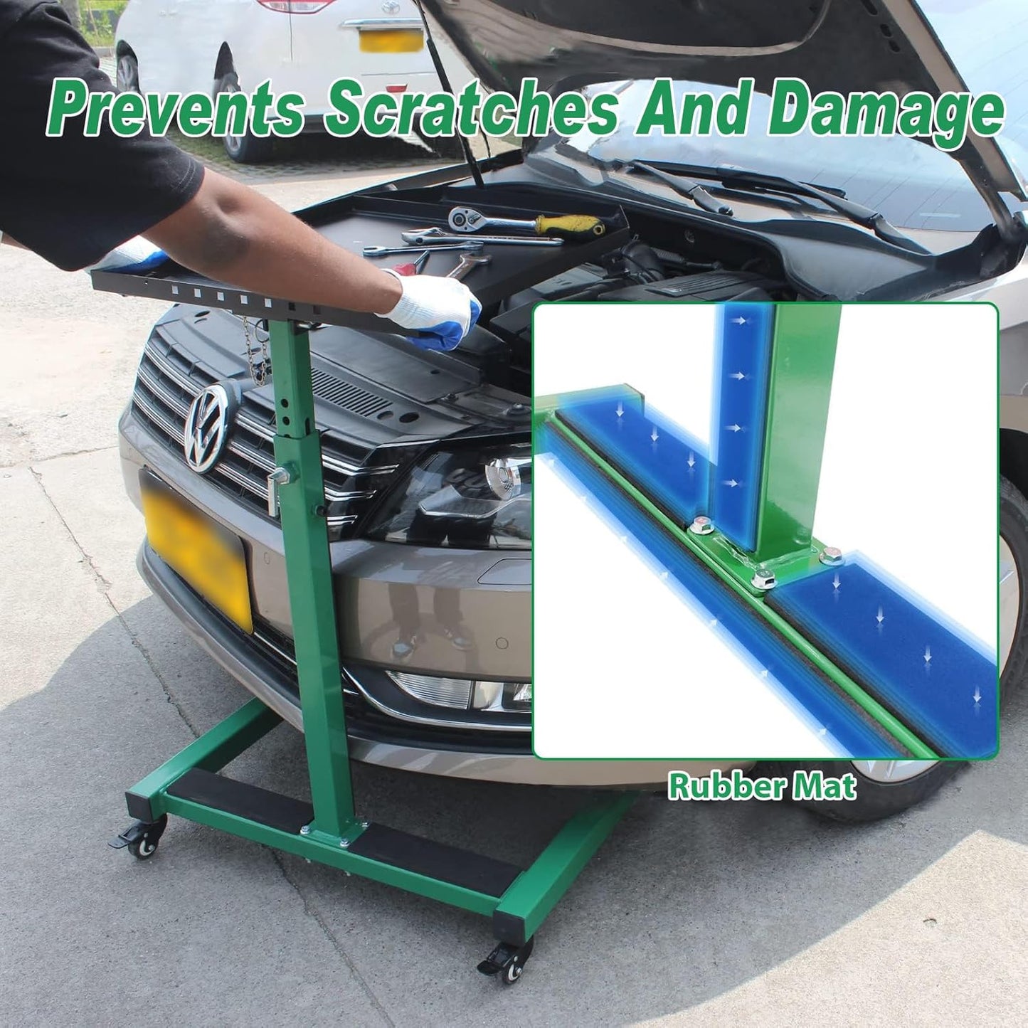 Adjustable Height Mobile Work Table, Foldable Table with Heavy Duty Steel, Rolling Tool Cart with Brakes for Garage Repair Shops DIY