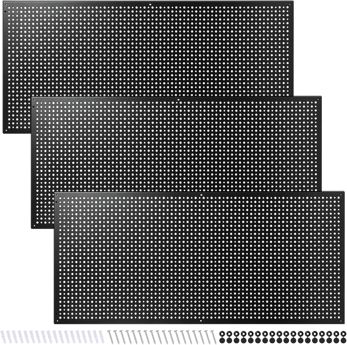 Peg Board, 3 Pack 16-Inch X 36-Inch Heavy Duty Steel Pegboard,Heavy Duty Black Pegboard for Walls, Garage, Workbench, Craft Room Tool Organization, Metal Pegboard Panels(Black)