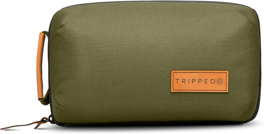 Tech Bag Organizer - Small Electronics Organizer Pouch for Travel - Premium Travel Case with Leather Accents - Mesh Pocket for Cables, Cords and Chargers (Green)