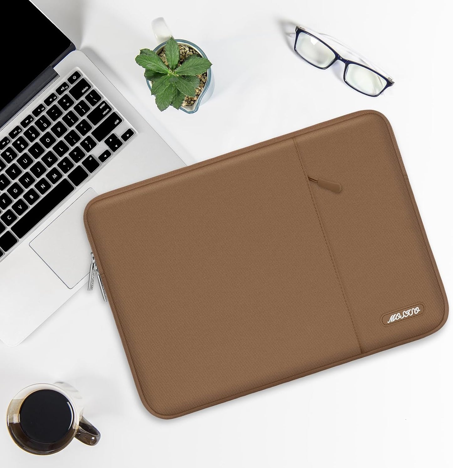 MOSISO Laptop Case 14 inch, 14 inch Laptop Sleeve Compatible with HP Lenovo Dell ASUS Acer, HP Stream, Dell Latitude, Lenovo IdeaPad, Polyester Vertical Computer Sleeve Bag with Pocket, Mocha