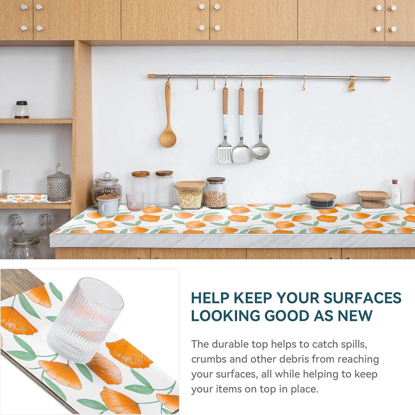 2 Rolls 12" W x 120" L Floral Drawer and Shelf Liner for Cabinets, Non-Adhesive Strong Grip Non-Slip Flower Shelf Cabinet Kitchen Shelf Liners for Kitchen Cabinets